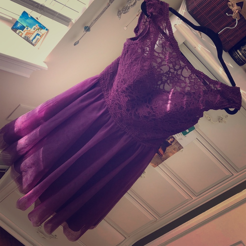Lace & Tulle Short Dress in Eggplant 👗